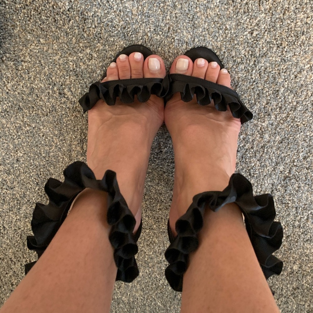 Satin black strappy heels